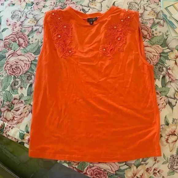 Ont Welfth Women’s Orange Tank Top Size Small Wide Strapes and design with bling - Picture 1 of 3